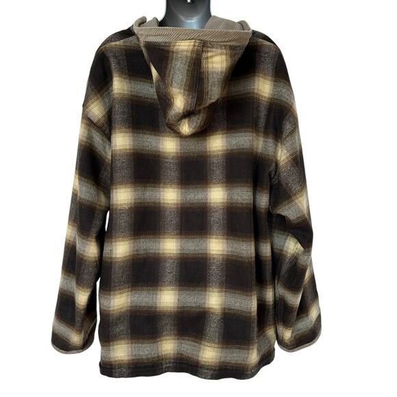 Vintage Brandon Thomas Chore Coat Reversible Khaki Brown Plaid Hooded Mens Large - Picture 3 of 16